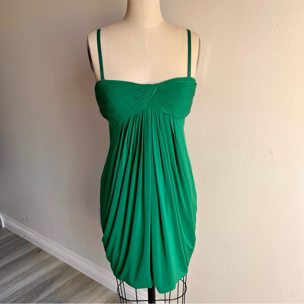 BCBGMaxazria Medium Emerald Green Open Back Mini Dress Strapless Straps